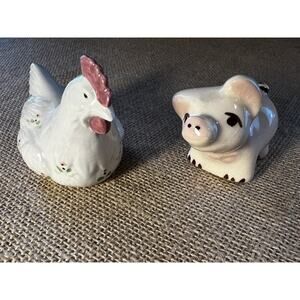 Vintage Glazed Ceramic Small Chicken and Pig-Lot of 2